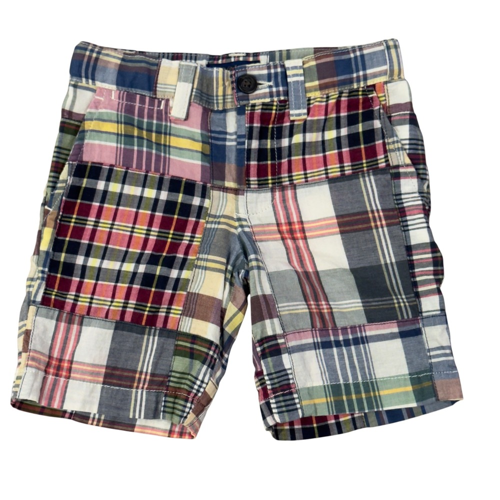 Polo Ralph Lauren Boys Size 3T Multicolor Patchwork Madras Plaid 5" Shorts euc